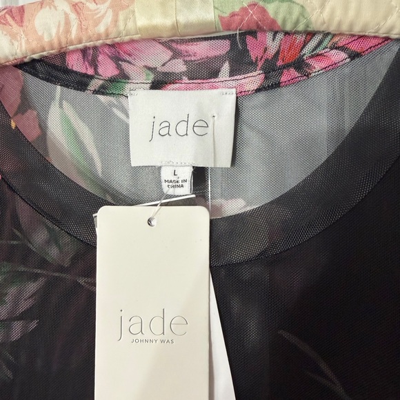 Johnny Was Black Sheer Floral Mesh Top with Pink Flowers - Picture 3 of 12